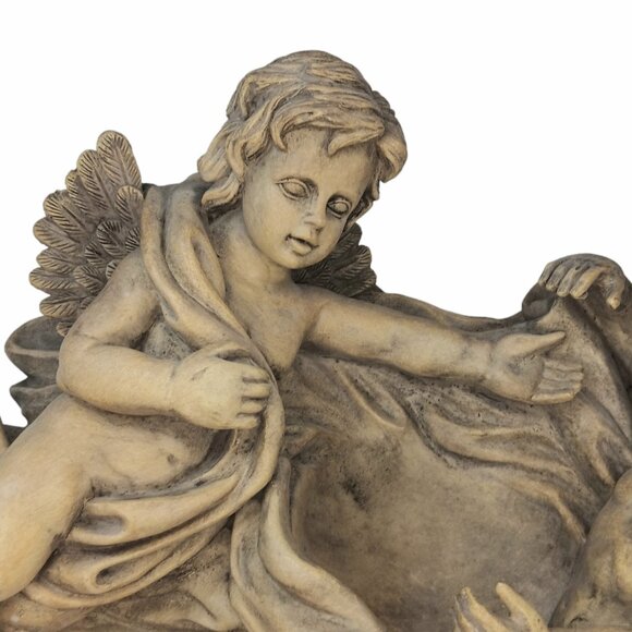 Victorian Winged Cherubs Wall Pocket Resin Garden Art Ornament Faux Concrete - Picture 3 of 10